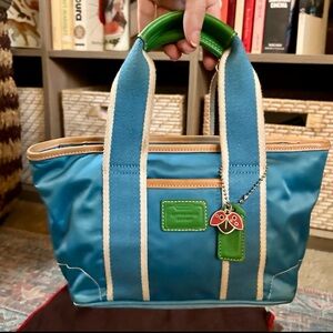 COACH VTG Mini Hampton Tote Blue w/ Ladybug Charm + Dust Bag Vintage Y2K
